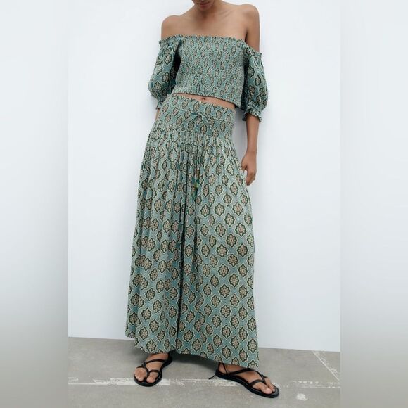 ZARA BOHO SMOCKED LONG PRINTED SKIRT - Picture 9 of 15